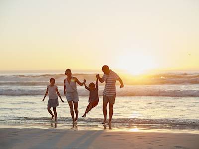 family on beach